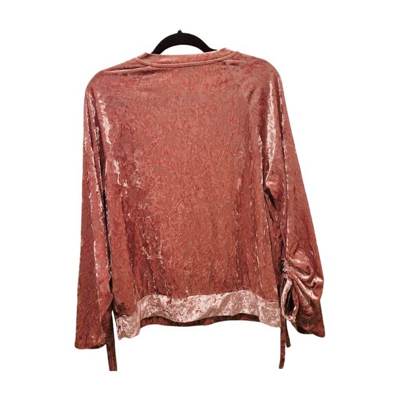 Ro&De Velvet Crewneck Top Gathered Cuff Salmon Pink Sz M Medium - Picture 2 of 8